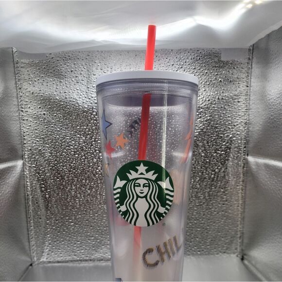 NWT! Starbucks Summer Graffiti Back To School Retro Clear Cold Cup 24oz Tumbler - Picture 2 of 5